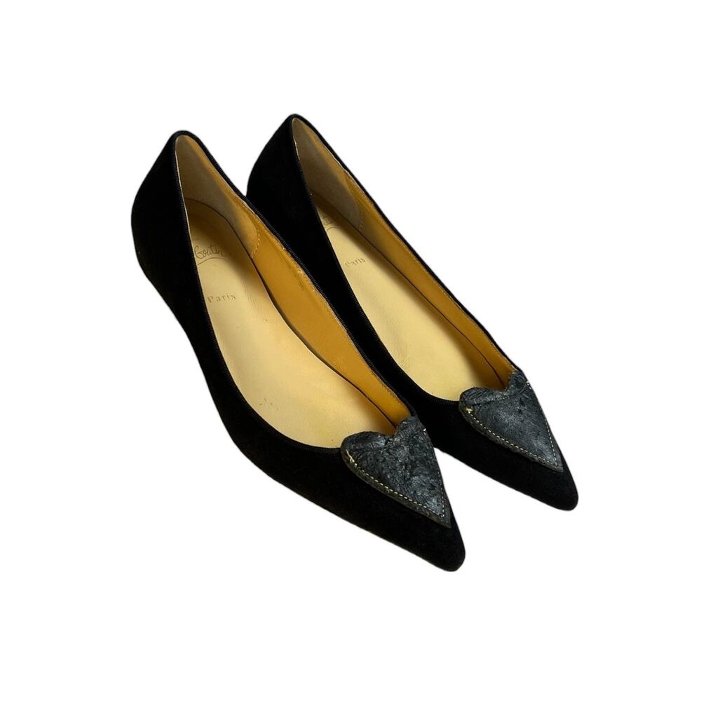 Christian Louboutin Love Flats Black Suede Heart Applique Pointed Toe EU 36